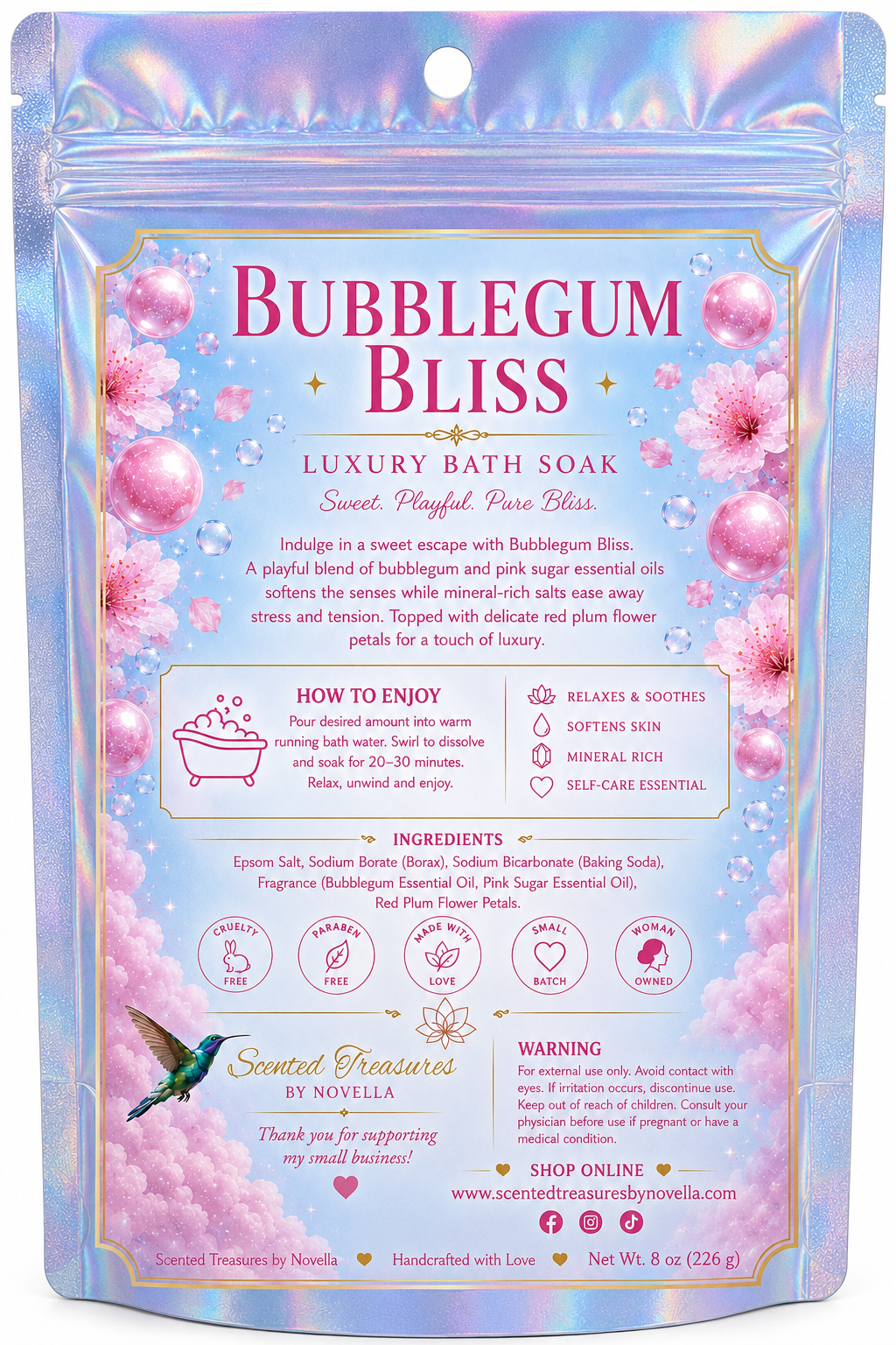Bubblegum Bliss Bath Soak | Luxury Mineral Spa Blend (8 oz)